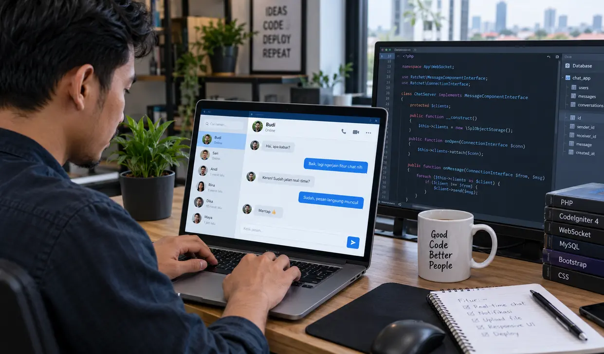 Contoh coding Contoh Aplikasi Chat Realtime dengan Ratchet, MySQL, Bootstrap, CSS, dan CodeIgniter 4