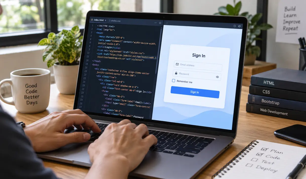 Contoh coding Contoh Coding Form Login HTML, CSS, dan Bootstrap 5